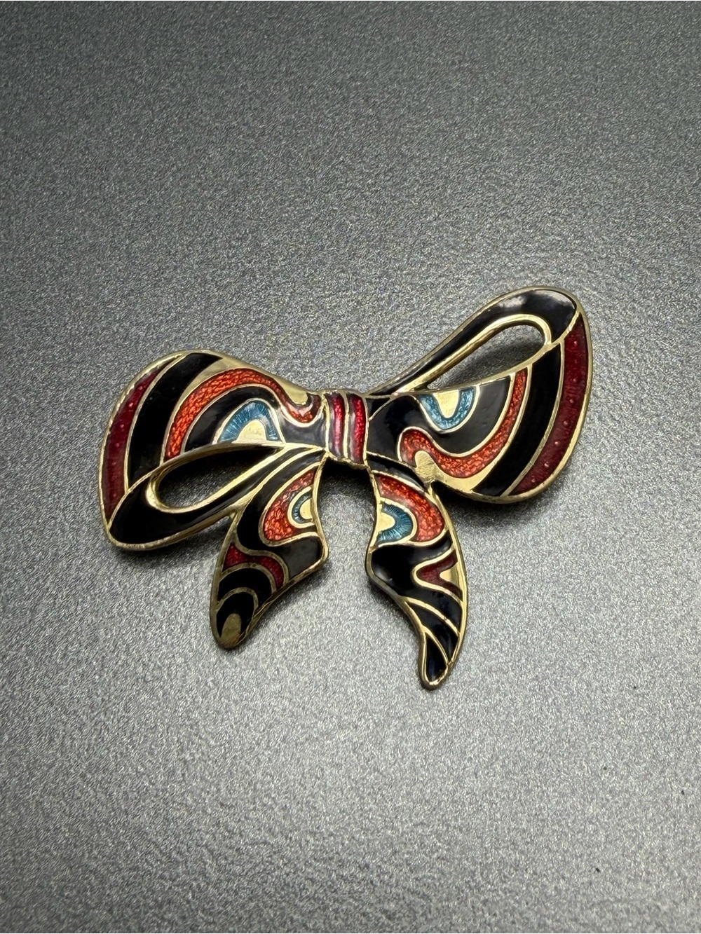 💙💙2/$20 Vintage Cloisonné  Bow Brooch in Black, Red, Blue #cl05